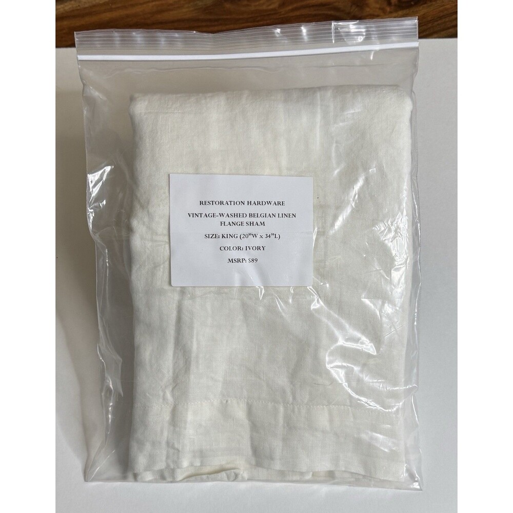 Restoration Hardware Vintage-Washed Belgian Linen King Flange Sham Ivory NEW $89